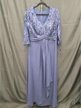 Alex Evenings Women's Long Lace Top Empire Waist Dress, Navy Sequin, 10